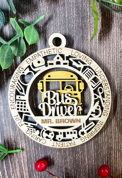Educational Christmas Ornament--Bus Driver